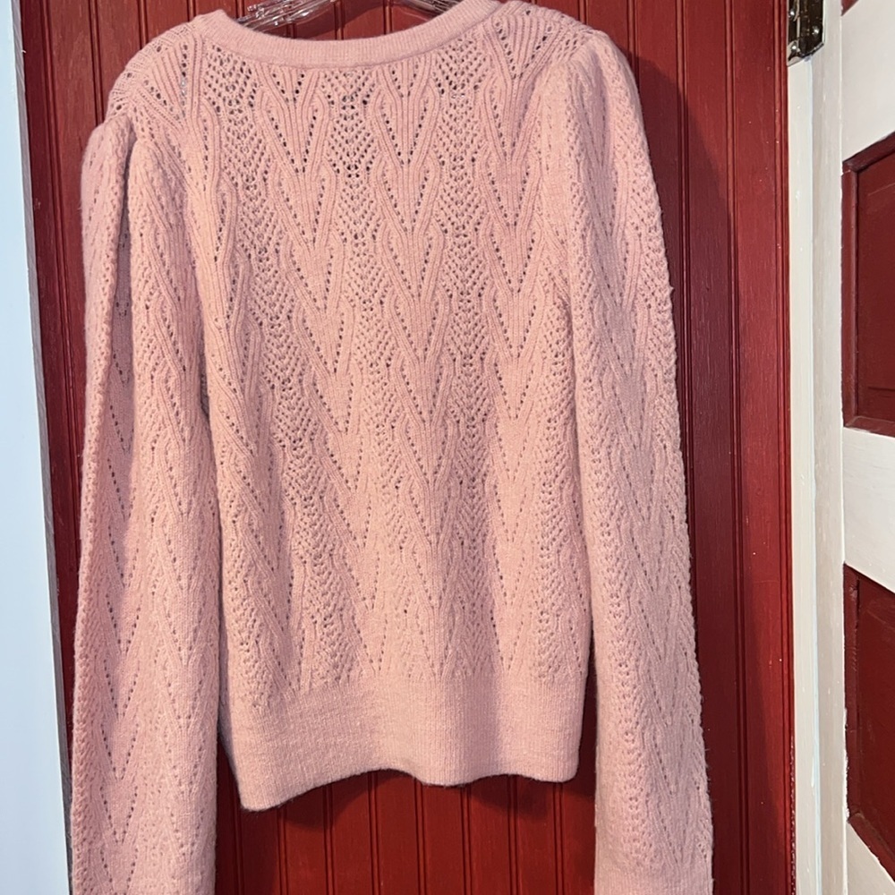 NWT Nanette Lepore Pink V-Neck Sweater Pearl Accents L - Picture 3 of 7